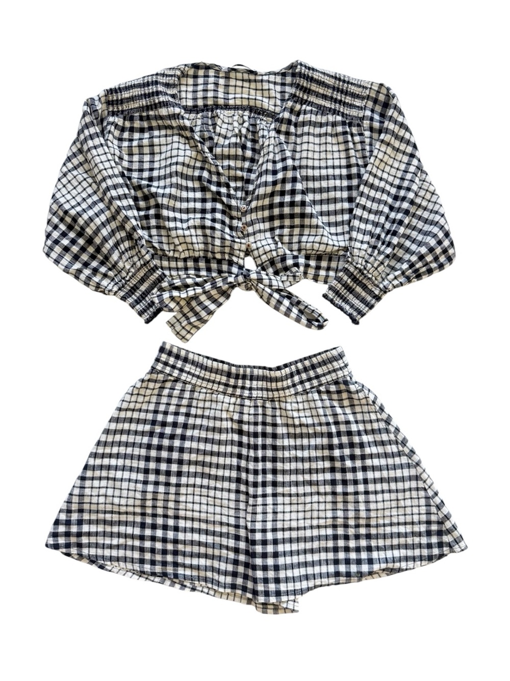 Zara Black and White Gingham High-Waist Shorts - Picture 3 of 10